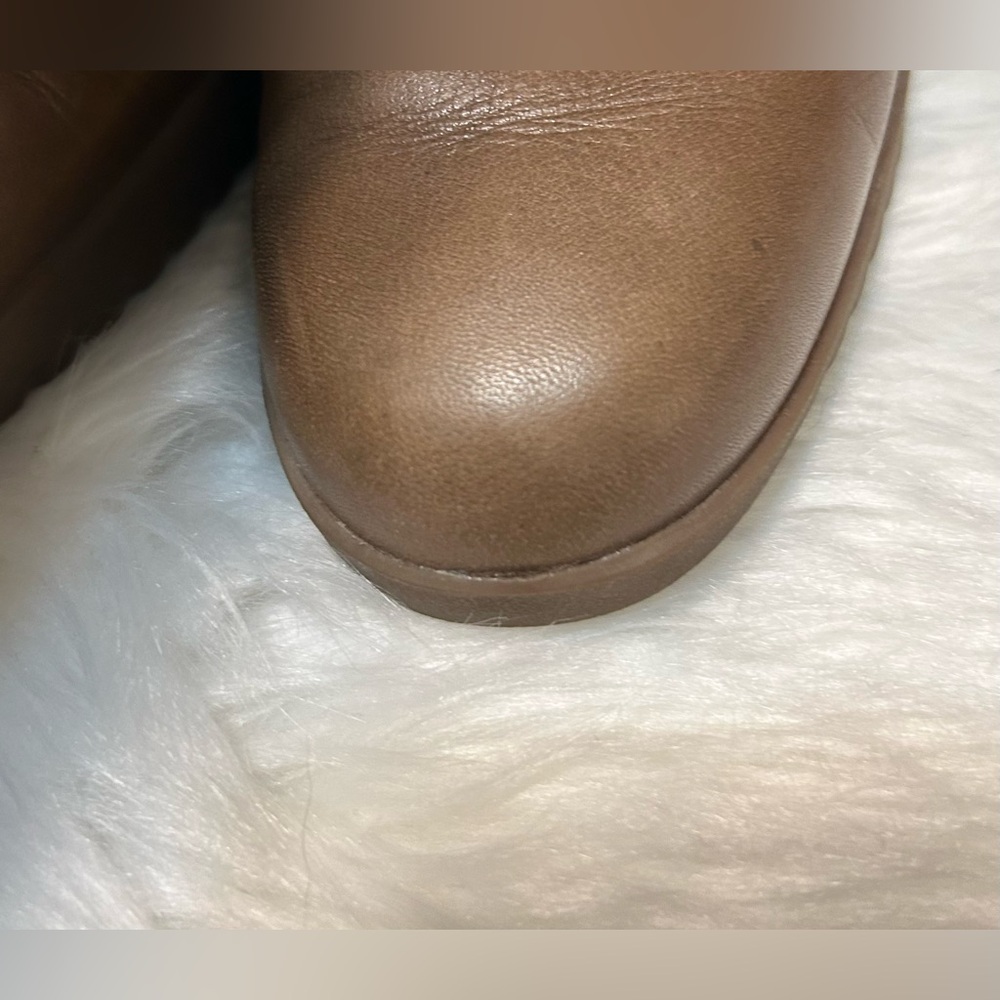 UGG Felicity Brown Shearling-Lined Mid Calf Lace Leather Wedge Boots - Picture 14 of 15